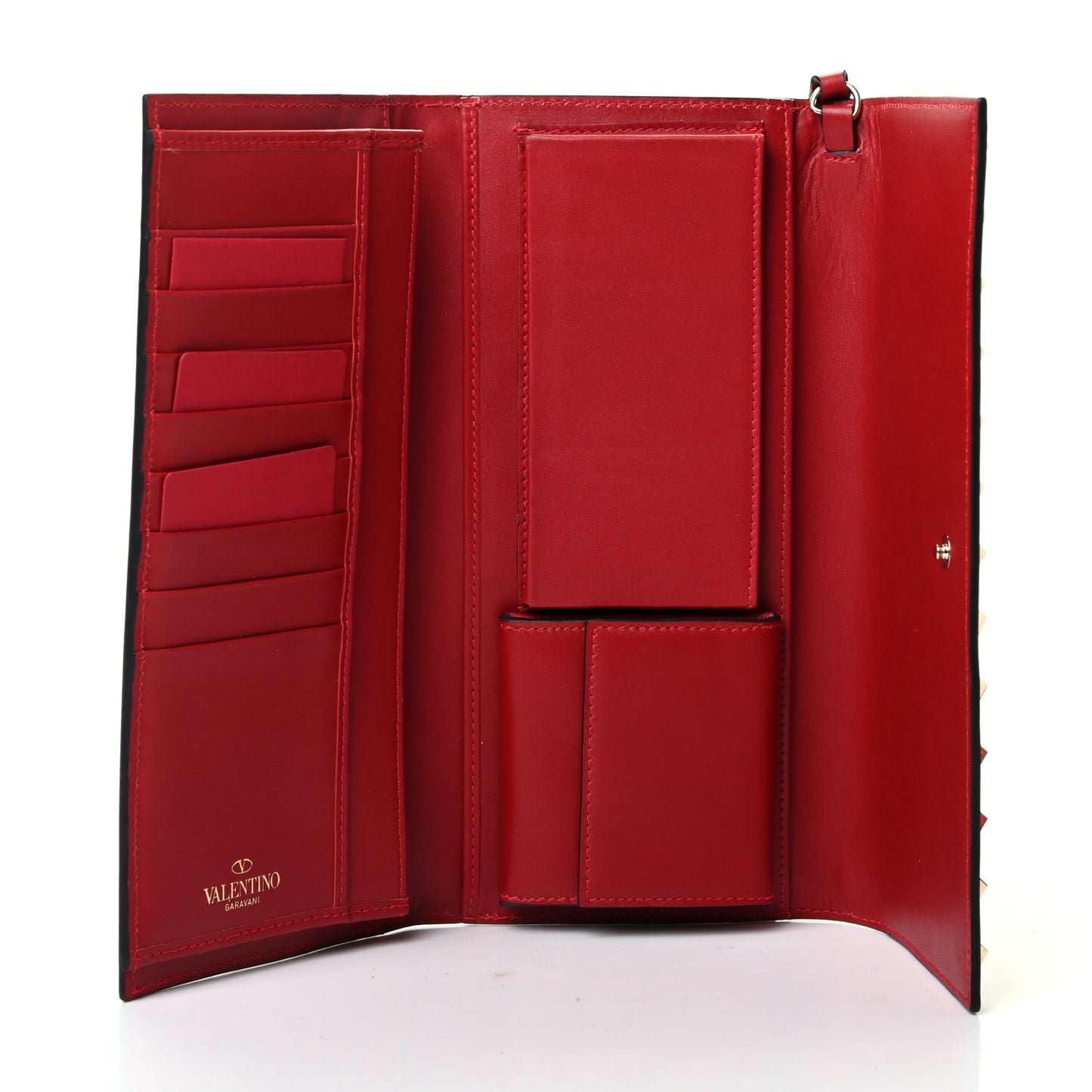 Calfskin Rockstud Wristlet Wallet Rosso Valentino