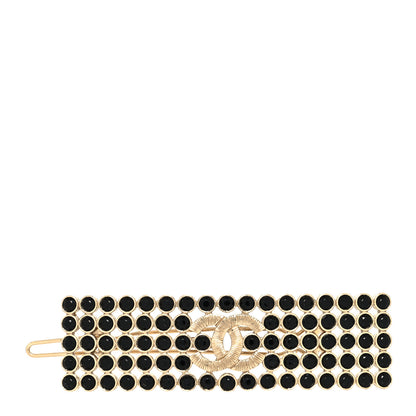 Chanel Metal Crystal CC Hair Clip Gold Black 1 of 3