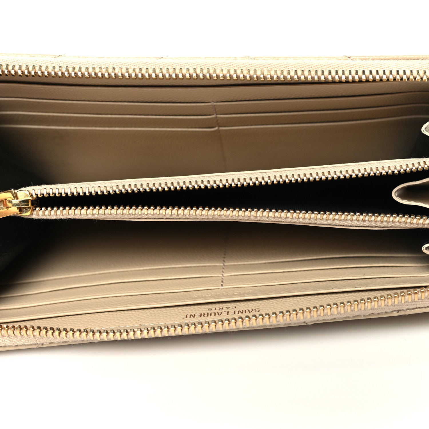Saint Laurent Grain De Poudre Matelasse Chevron Monogram Zip Around Wallet Dark Beige 5 of 13