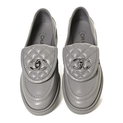 Chanel Lambskin Quilted CC Turnlock Loafers 37.5 Grey 5 of 11