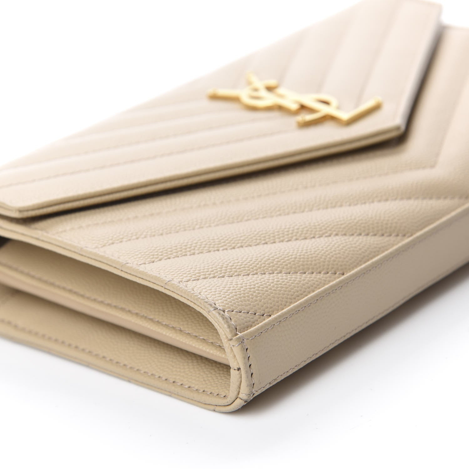 Saint Laurent Grain De Poudre Matelasse Chevron Monogram Chain Wallet Sea Salt 6 of 10