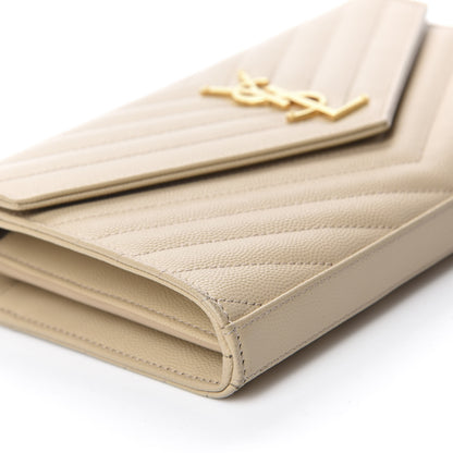 Saint Laurent Grain De Poudre Matelasse Chevron Monogram Chain Wallet Sea Salt 6 of 10