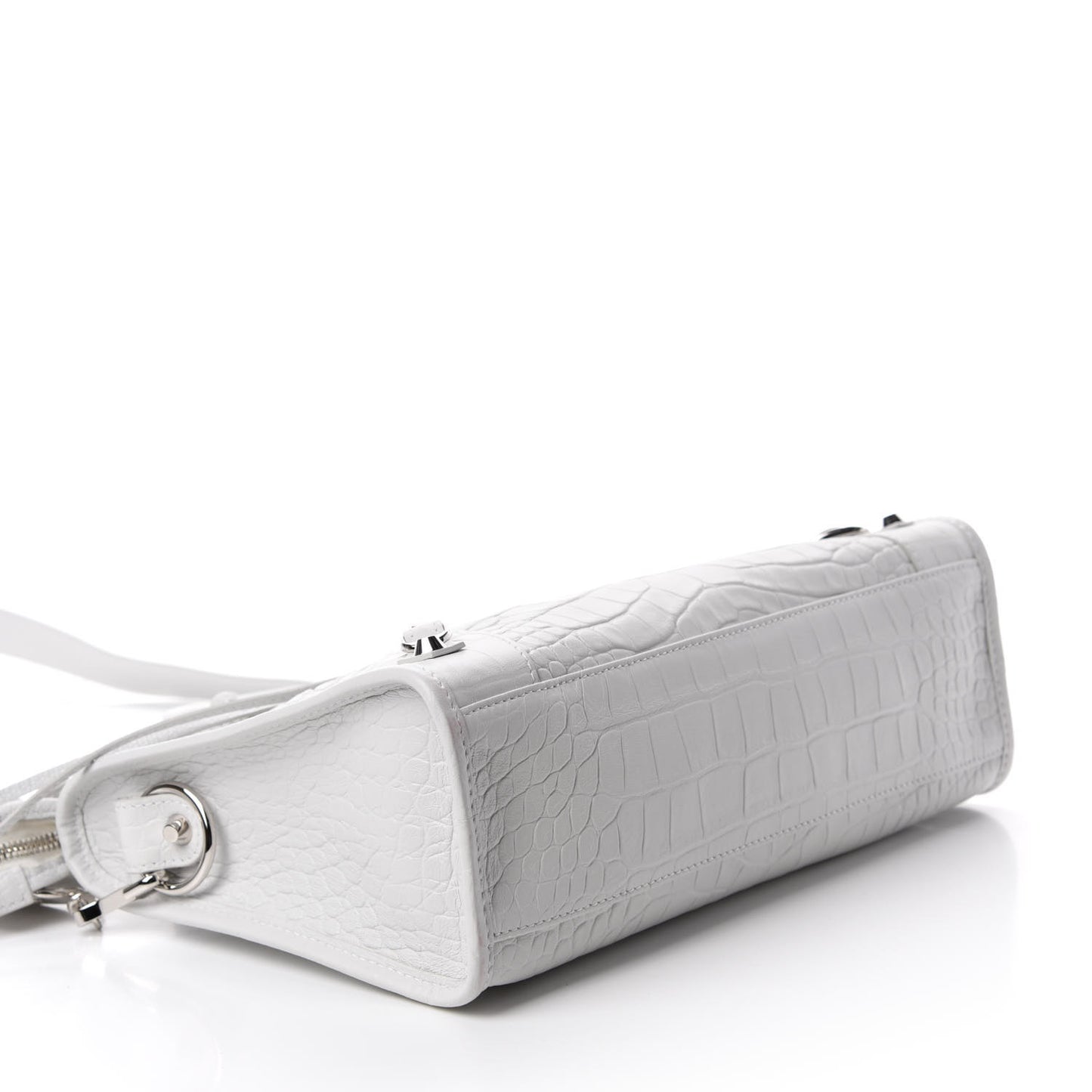 Matte Supple Lambskin Crocodile Embossed Classic Silver Hardware S City White