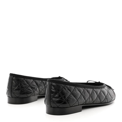 Chanel Aged Calfskin Quilted CC Cap Toe Ballerina Flats 37 Black 4 of 11
