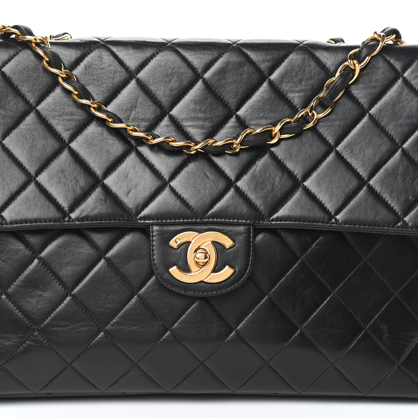 Lambskin Quilted XL Jumbo Single Flap Black