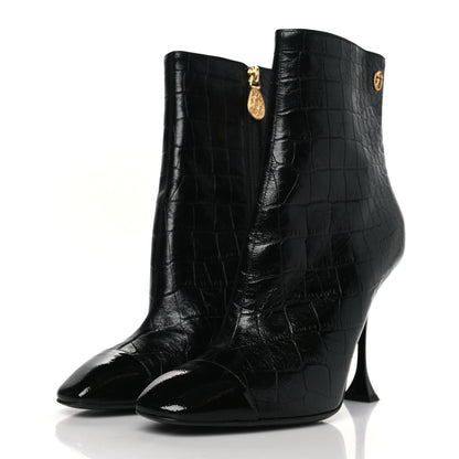 Chanel Calfskin Crocodile Embossed Cap Toe Ankle Boots 41 Black 3 of 8