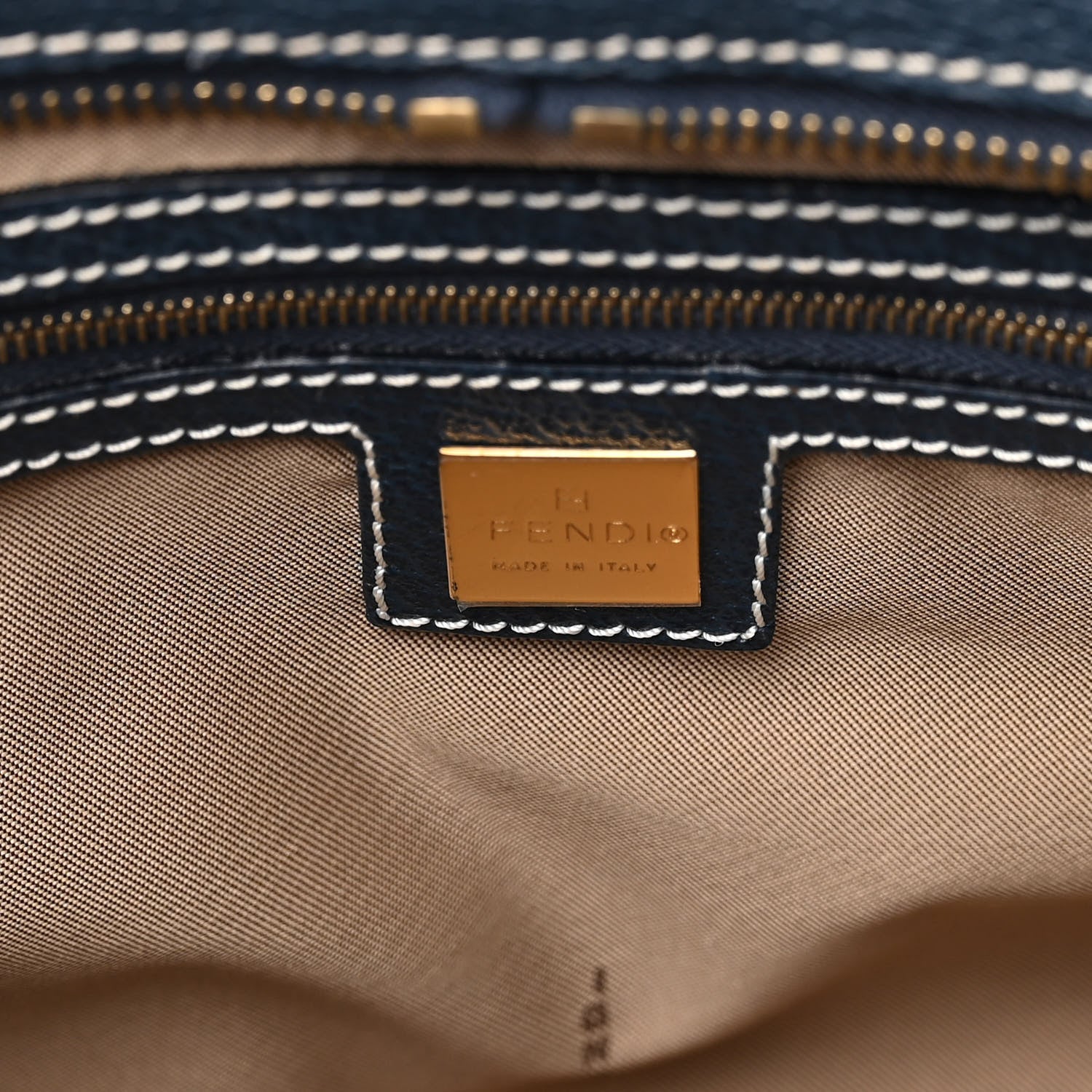 Fendi Zucchino Calfskin Studded Top Handle Satchel Tobacco Blue 6 of 15