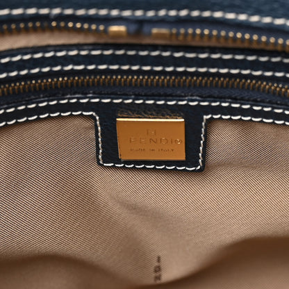 Fendi Zucchino Calfskin Studded Top Handle Satchel Tobacco Blue 6 of 15