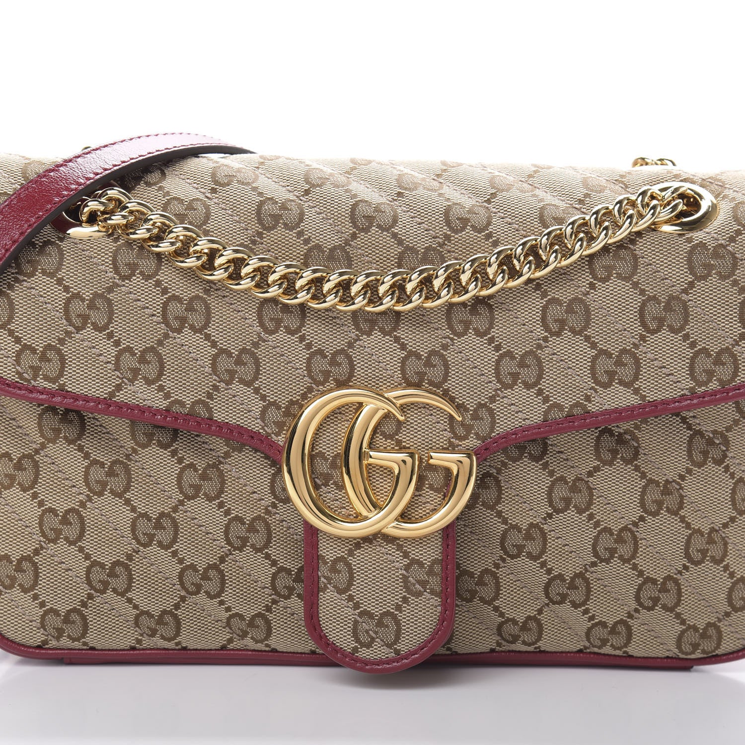 Gucci Monogram Azalea Calfskin Matelasse Diagonal Small GG Marmont Shoulder Bag Beige Ebony New Cherry Red 8 of 11