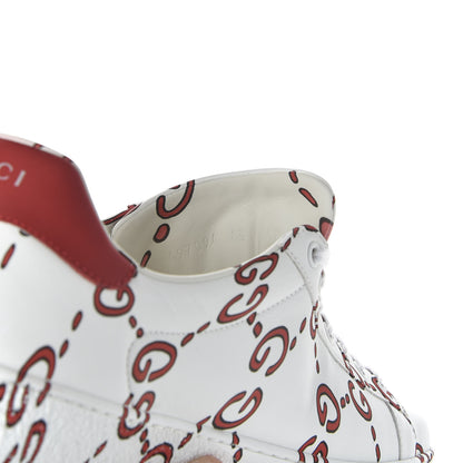 Gucci Calfskin GucciGhost Print Mens Ace Sneakers 8.5 White Hibiscus Red 9 of 10