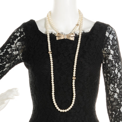 Chanel Pearl Crystal Bow Long Necklace Gold 2 of 5