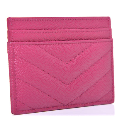 Saint Laurent Grain De Poudre Matelasse Chevron Monogram Credit Card Case Fresh Fuxia 3 of 8