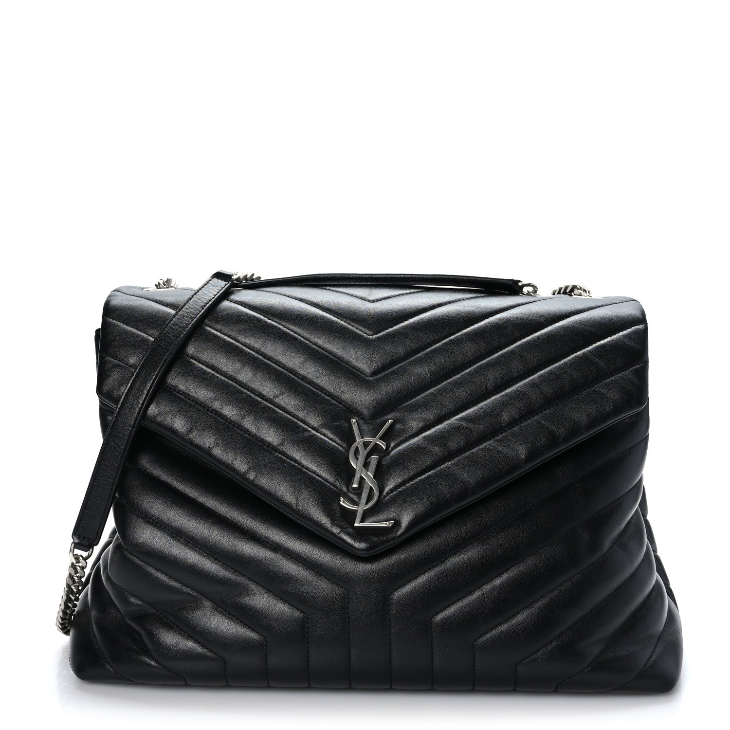 Saint Laurent Calfskin Y Quilted Monogram Large Loulou Chain Satchel Black 1 of 9