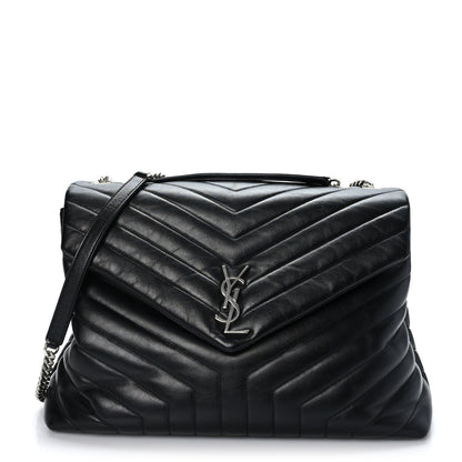 Saint Laurent Calfskin Y Quilted Monogram Large Loulou Chain Satchel Black 1 of 9