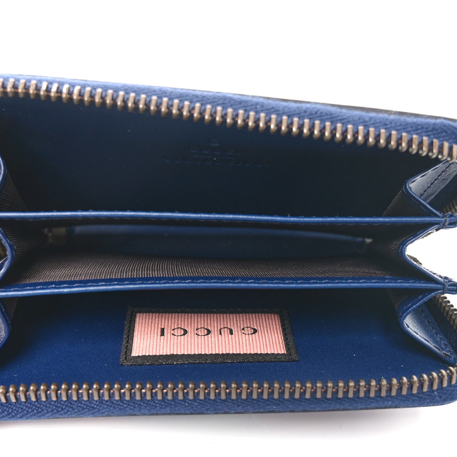 GUCCIパスケース・新品 Gucci Calfskin GucciGhost Zip Around Card Case Blue Agata Hibiscus