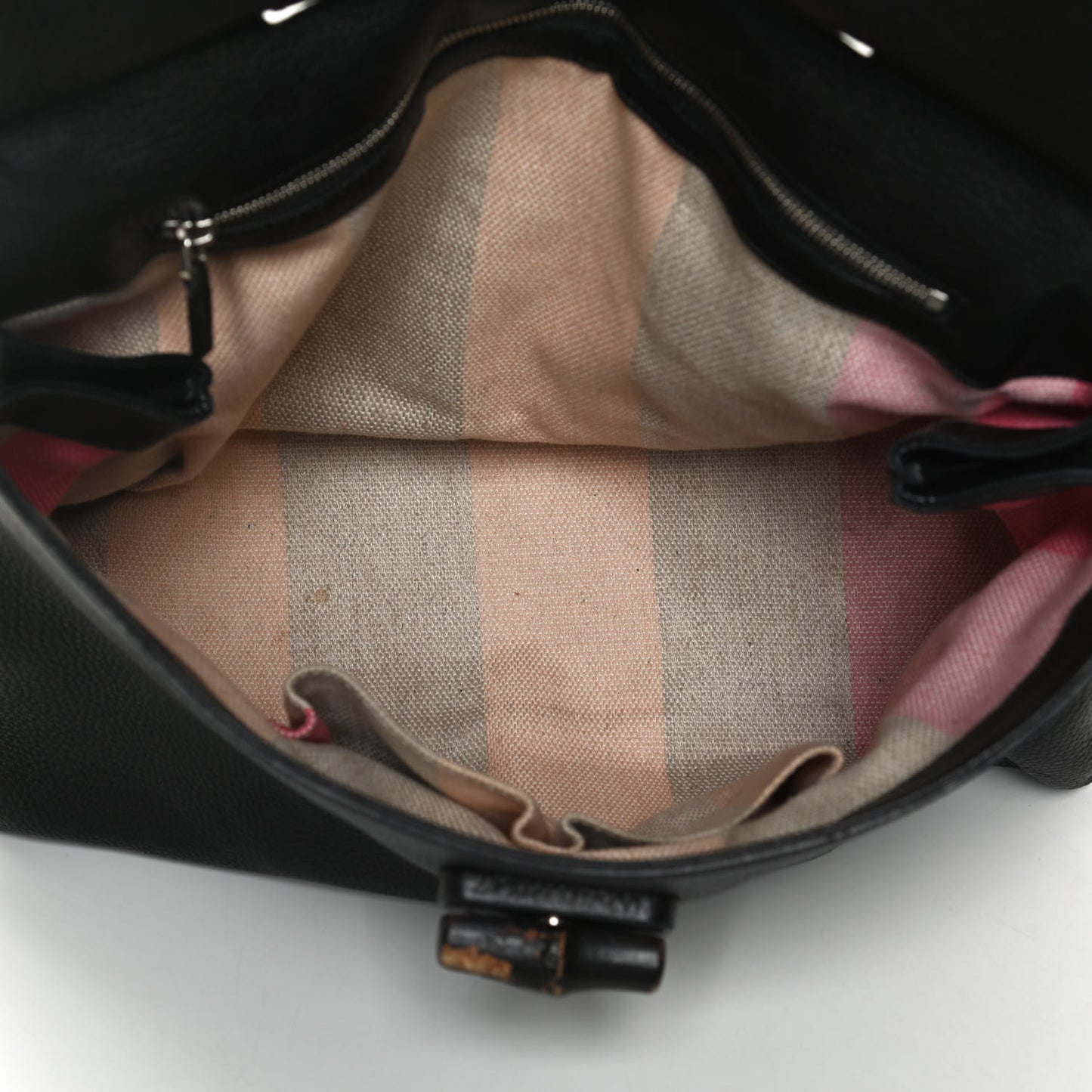Pebbled Calfskin Large Bamboo Daily Top Handle Bag Black