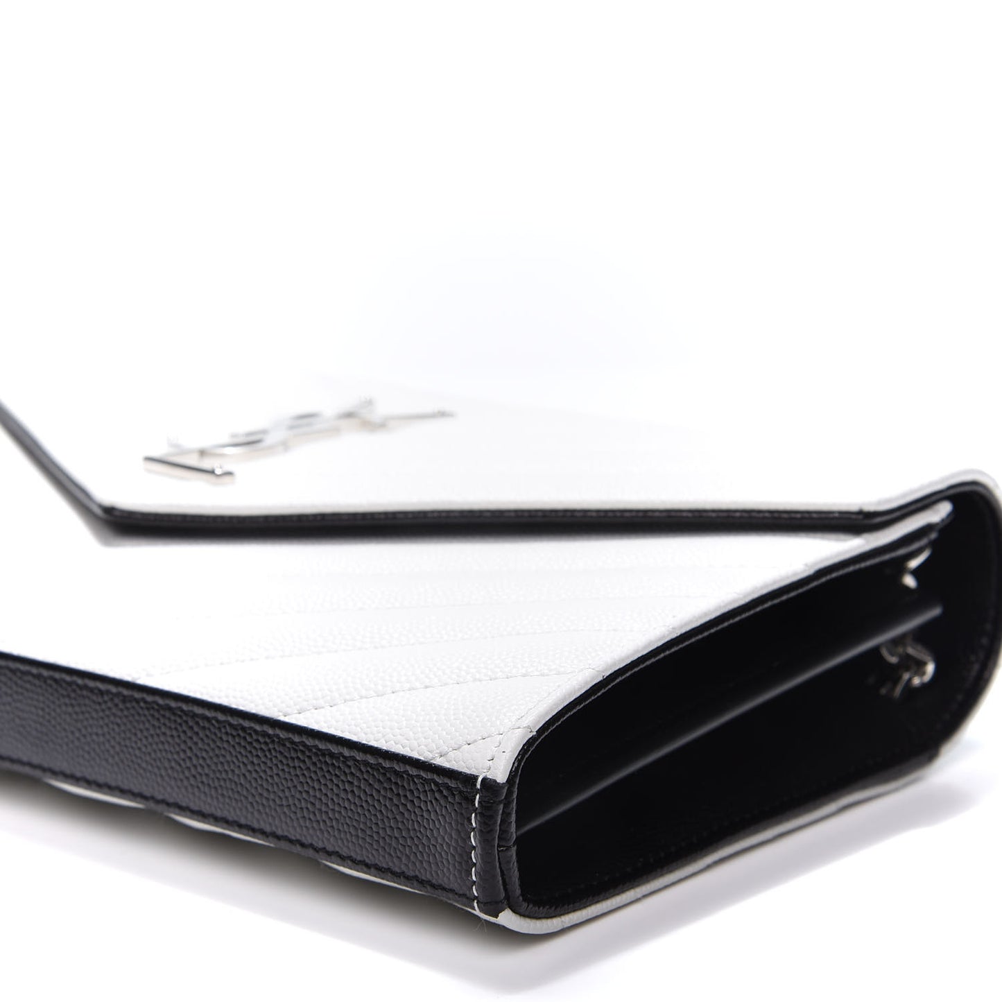 Grain De Poudre Matelasse Bi-Color Chevron Monogram Chain Wallet White Black