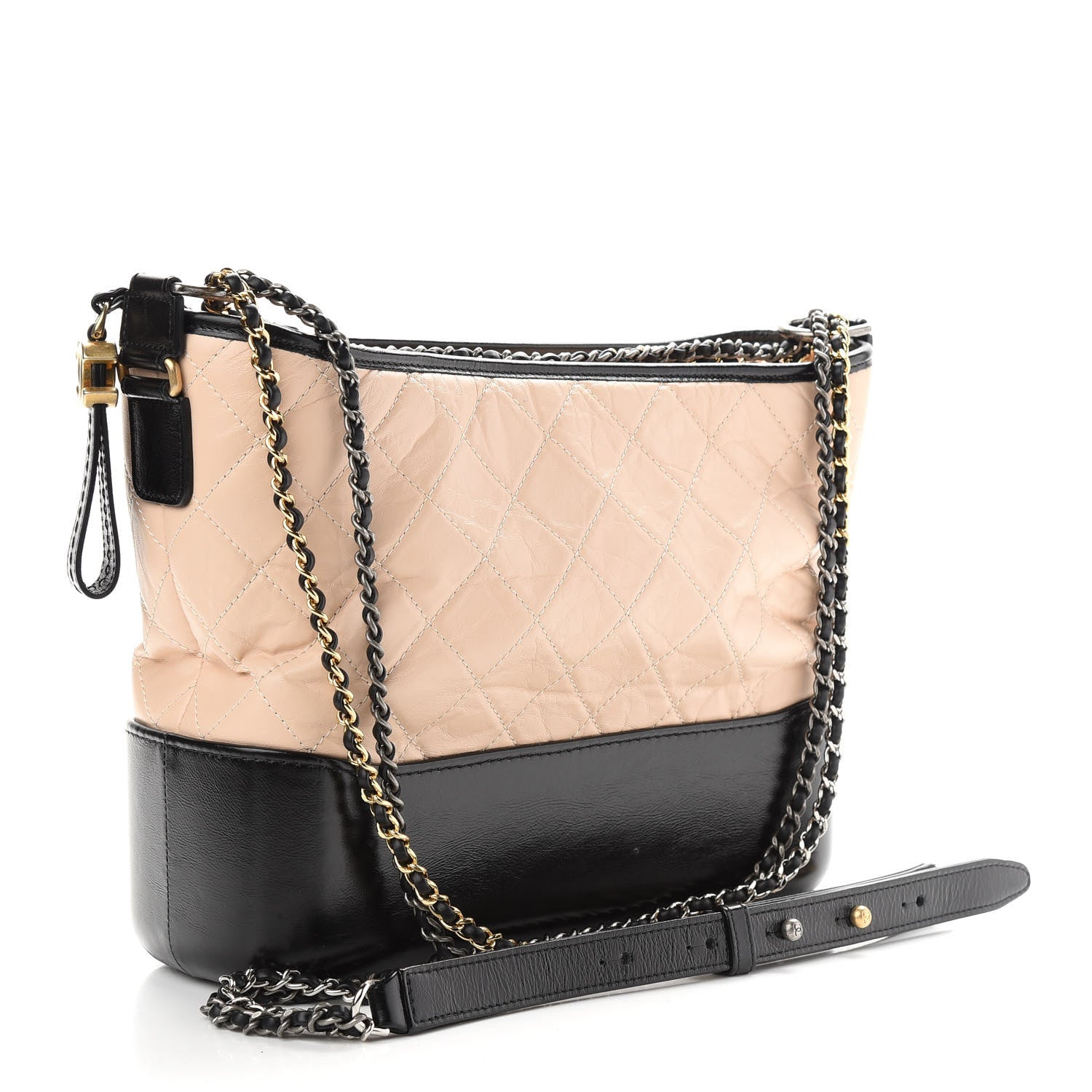 Chanel Aged Calfskin Quilted Medium Gabrielle Hobo Beige Black 3 of 11