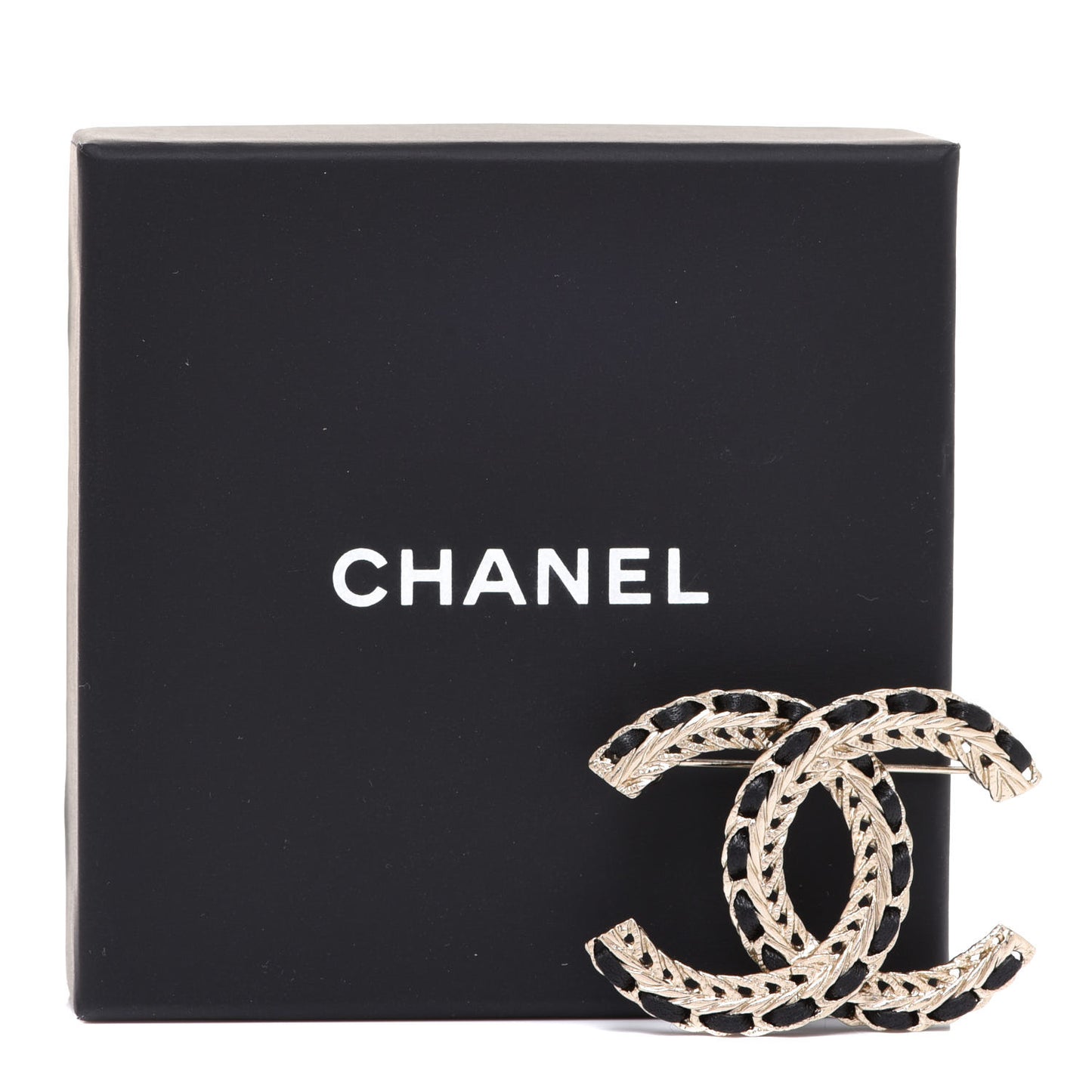 Lambskin Chain CC Brooch Black Gold