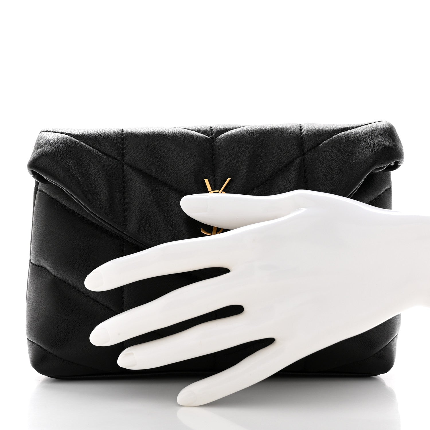 Saint Laurent Lambskin Monogram Loulou Puffer Pouch Clutch Black 2 of 7