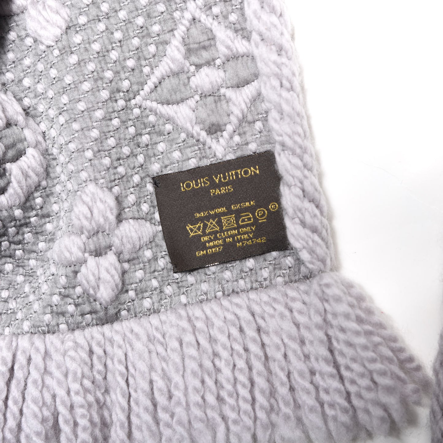 Wool Silk Logomania Scarf Pearl Grey