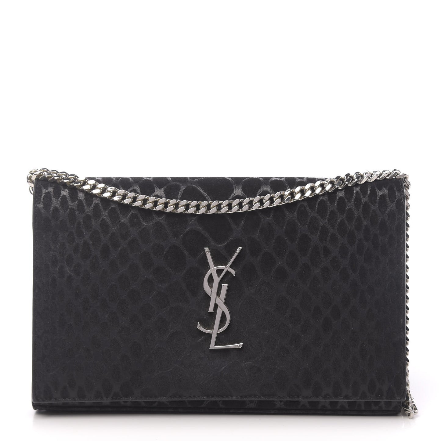 Suede Python Embossed Monogram Chain Wallet Black