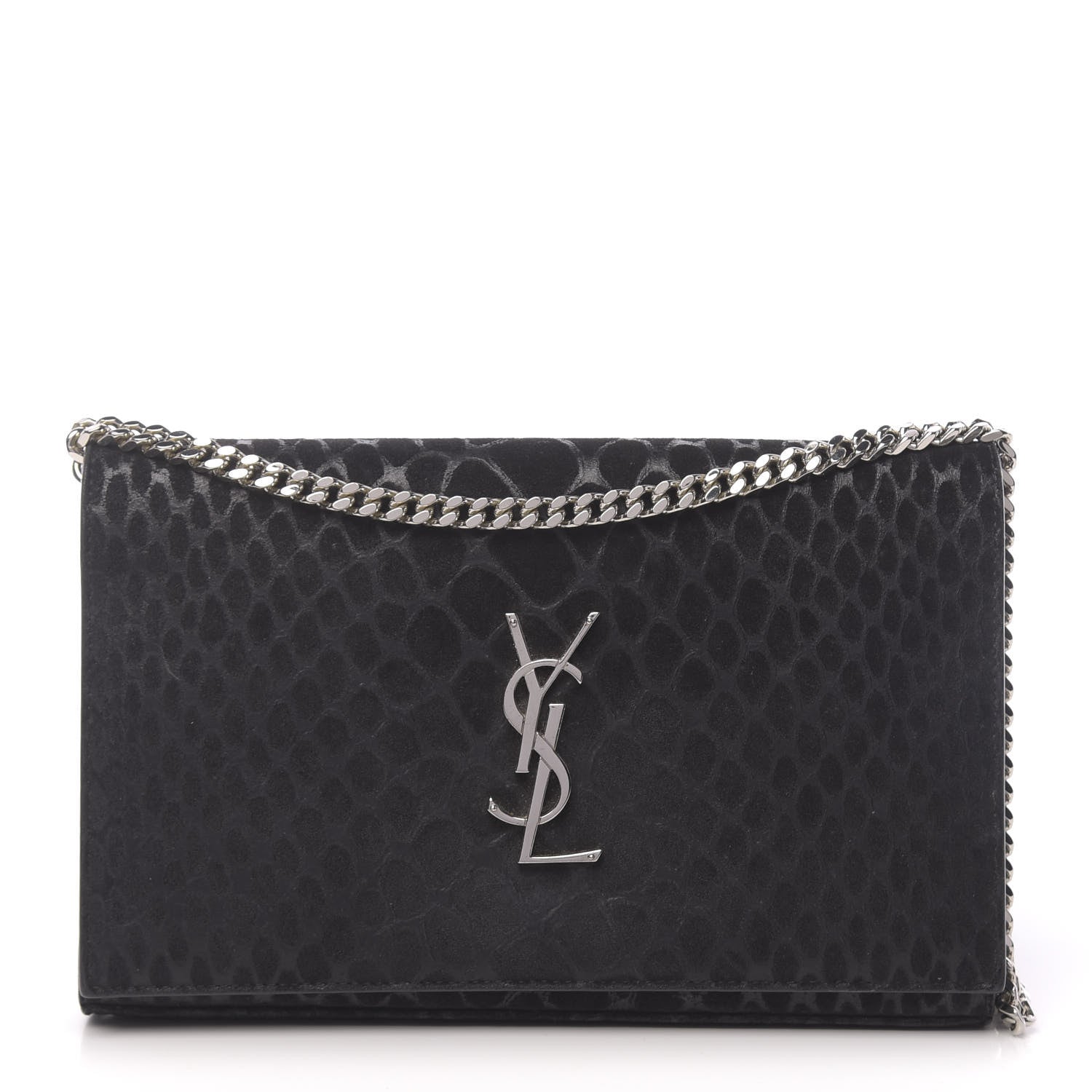 Saint Laurent Suede Python Embossed Monogram Chain Wallet Black 1 of 15