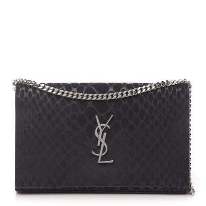 Saint Laurent Suede Python Embossed Monogram Chain Wallet Black 1 of 15