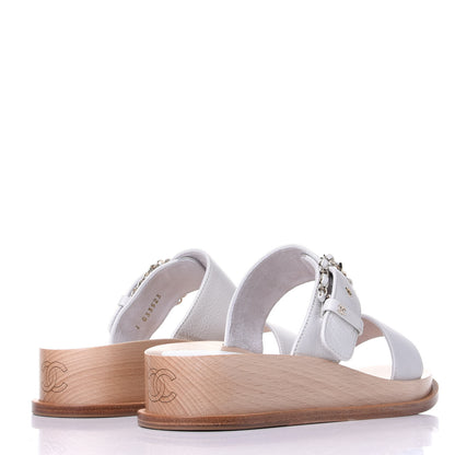 Chanel Calfskin Wood Buckle Sandals 40 White 4 of 11