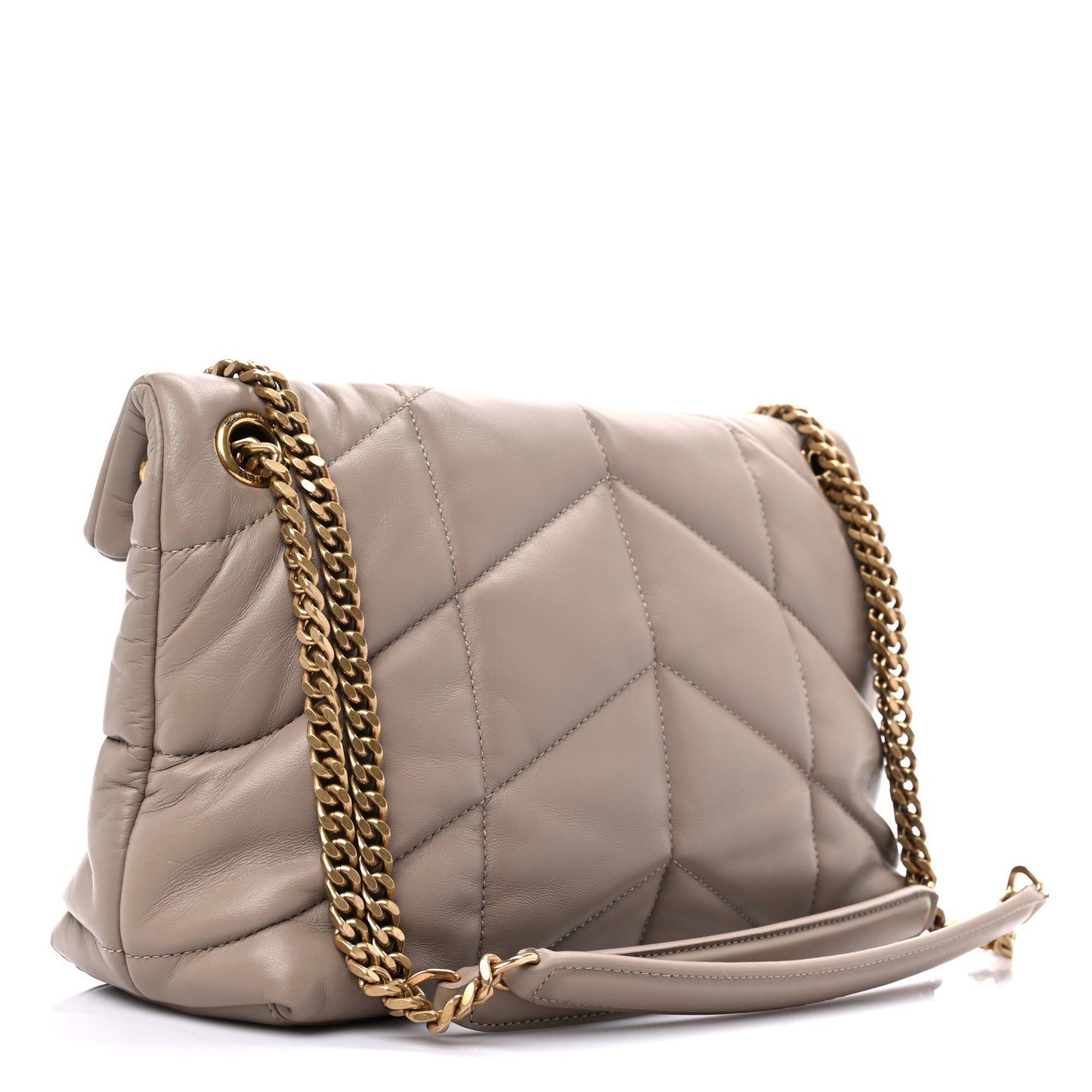 Lambskin Quilted Small Loulou Puffer Monogram Chain Satchel Dark Beige