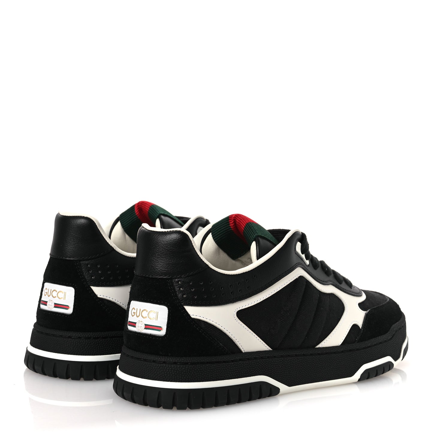 Calfskin Suede GG Monogram Re-Web Womens Sneakers 38 White Black