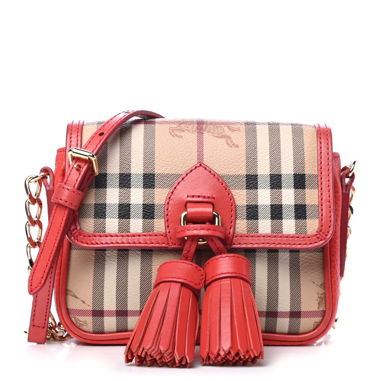 Burberry Haymarket Check Mini Tassel Crossbody Bag Red 1 of 4