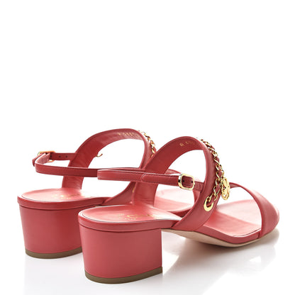 Chanel Lambskin Chain Clover Sandals 38.5 Red 4 of 10