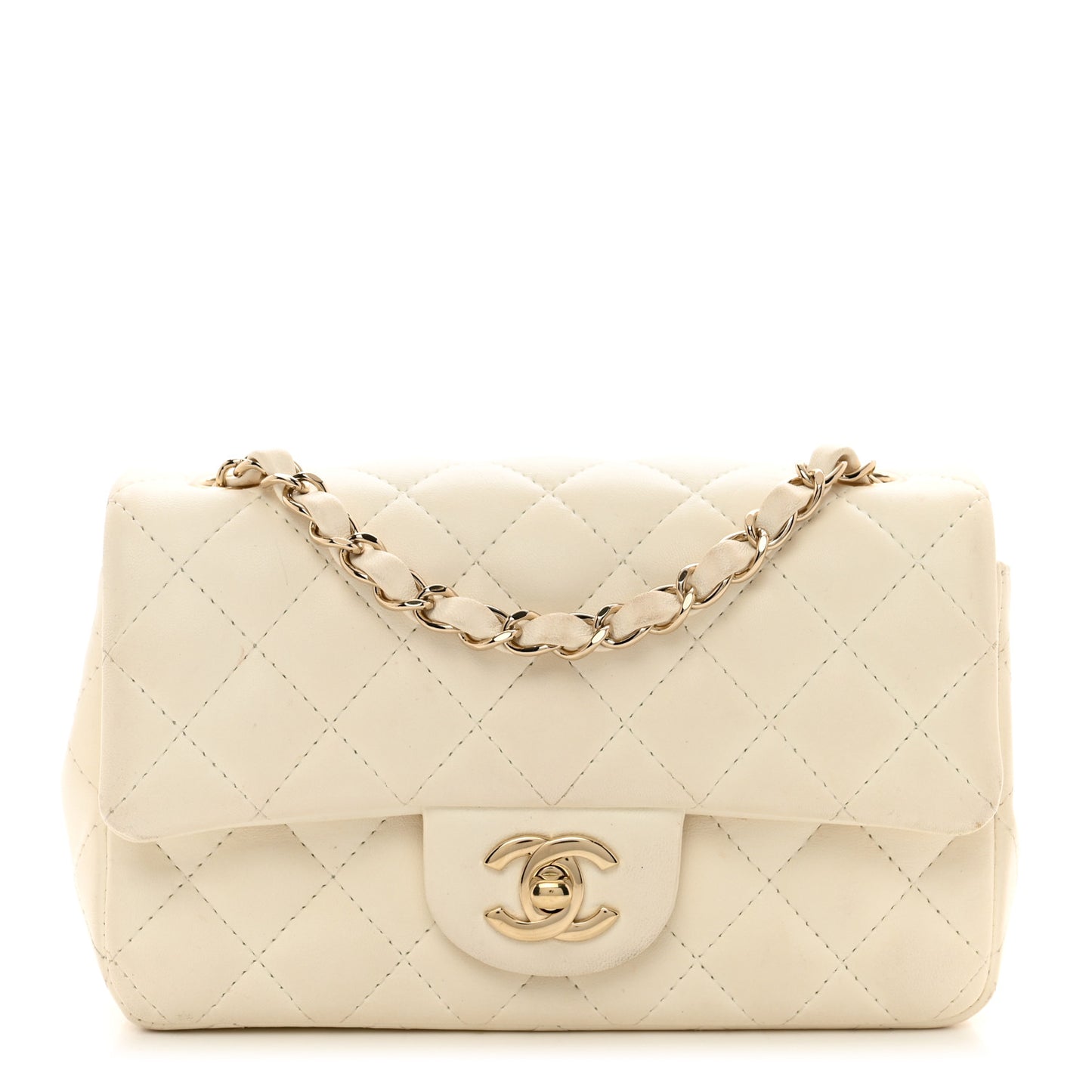 Lambskin Quilted Mini Rectangular Flap White