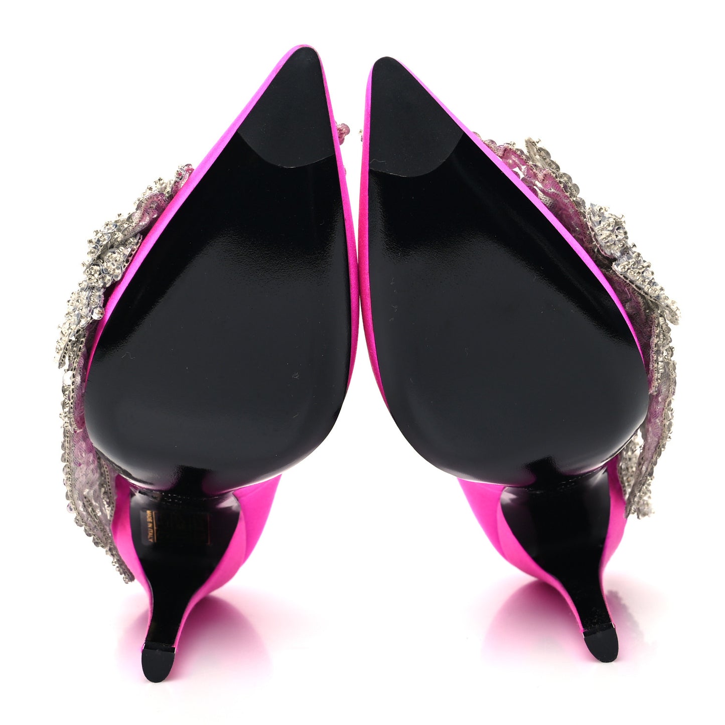 Satin Crystal Embellished Talon Slash Pumps 36 Rose Fuchsia