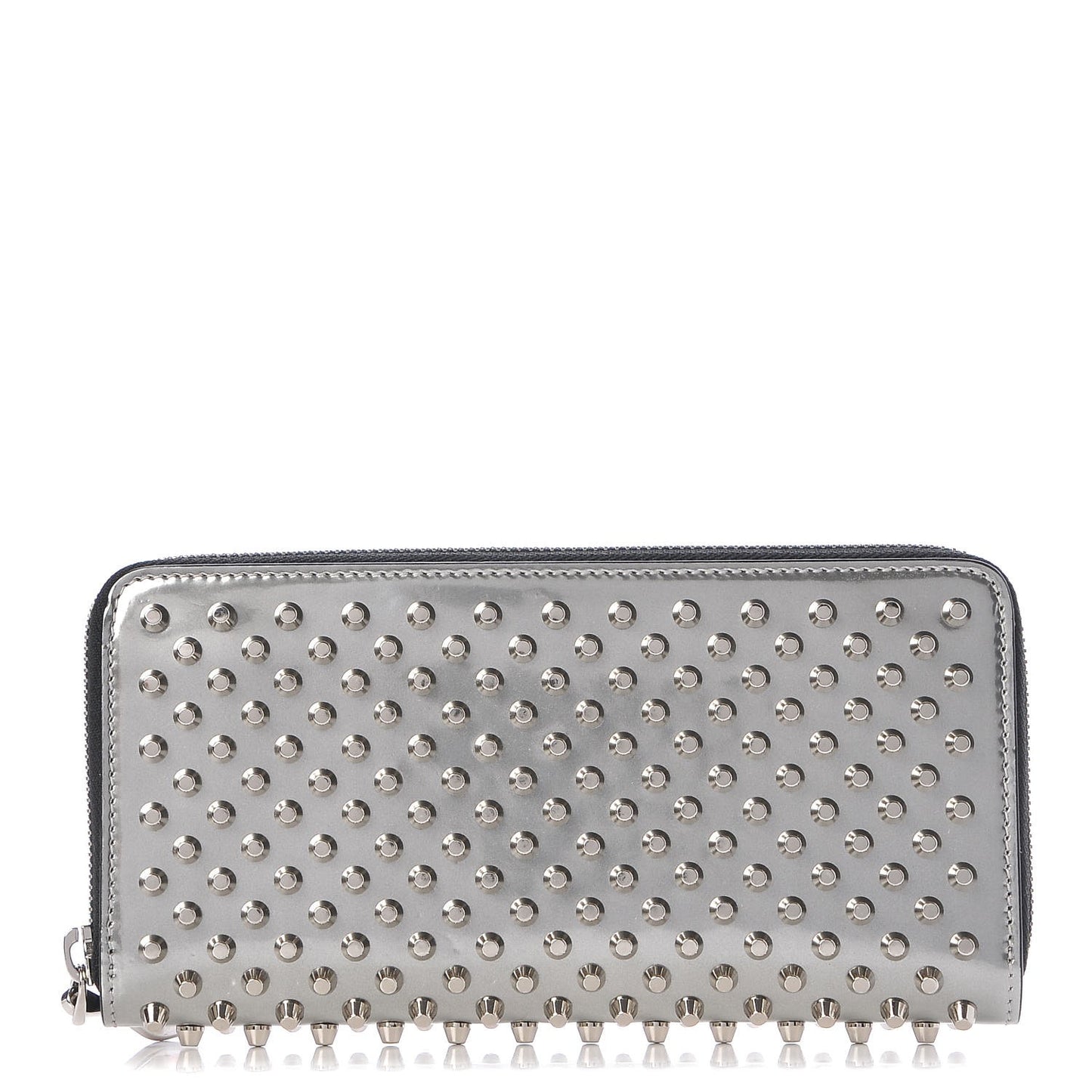 Metallic Specchio Panettone Spiked Zip Around Wallet Silver