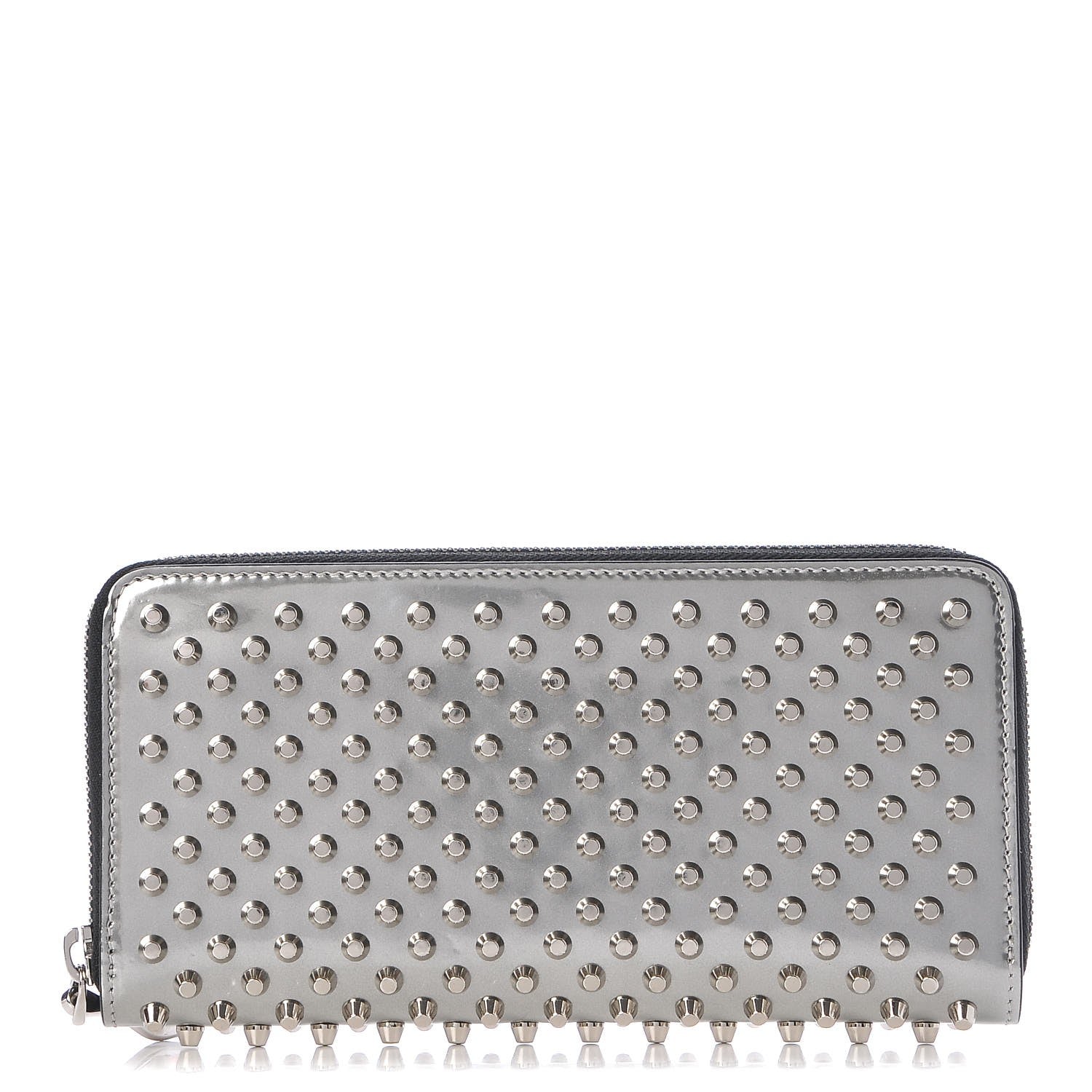 Christian Louboutin Metallic Specchio Panettone Spiked Zip Around Wallet Silver 1 of 9