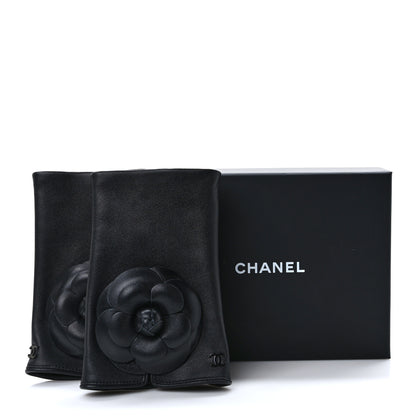 Chanel Lambskin Camellia Fingerless Gloves 8 Black 5 of 5
