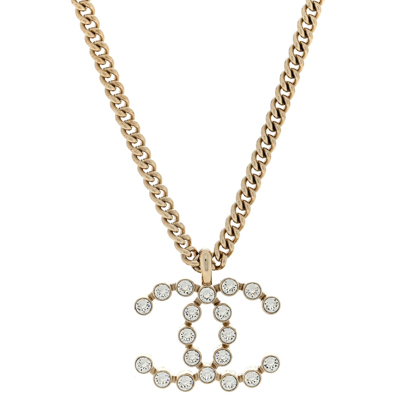 Metal Crystal CC Pendant Necklace Gold