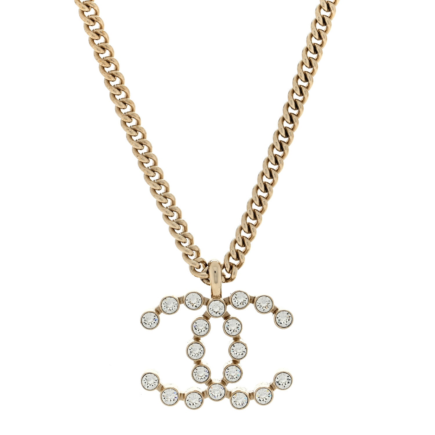 Chanel Metal Crystal CC Pendant Necklace Gold 1 of 5