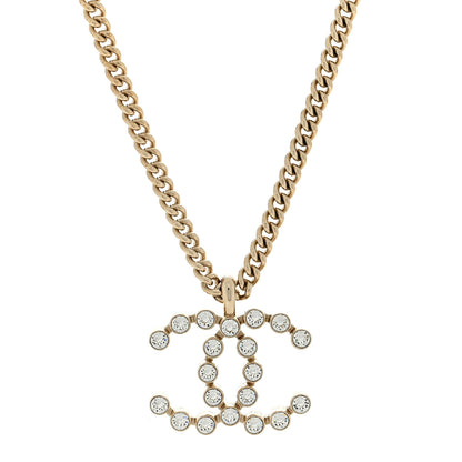 Chanel Metal Crystal CC Pendant Necklace Gold 1 of 5
