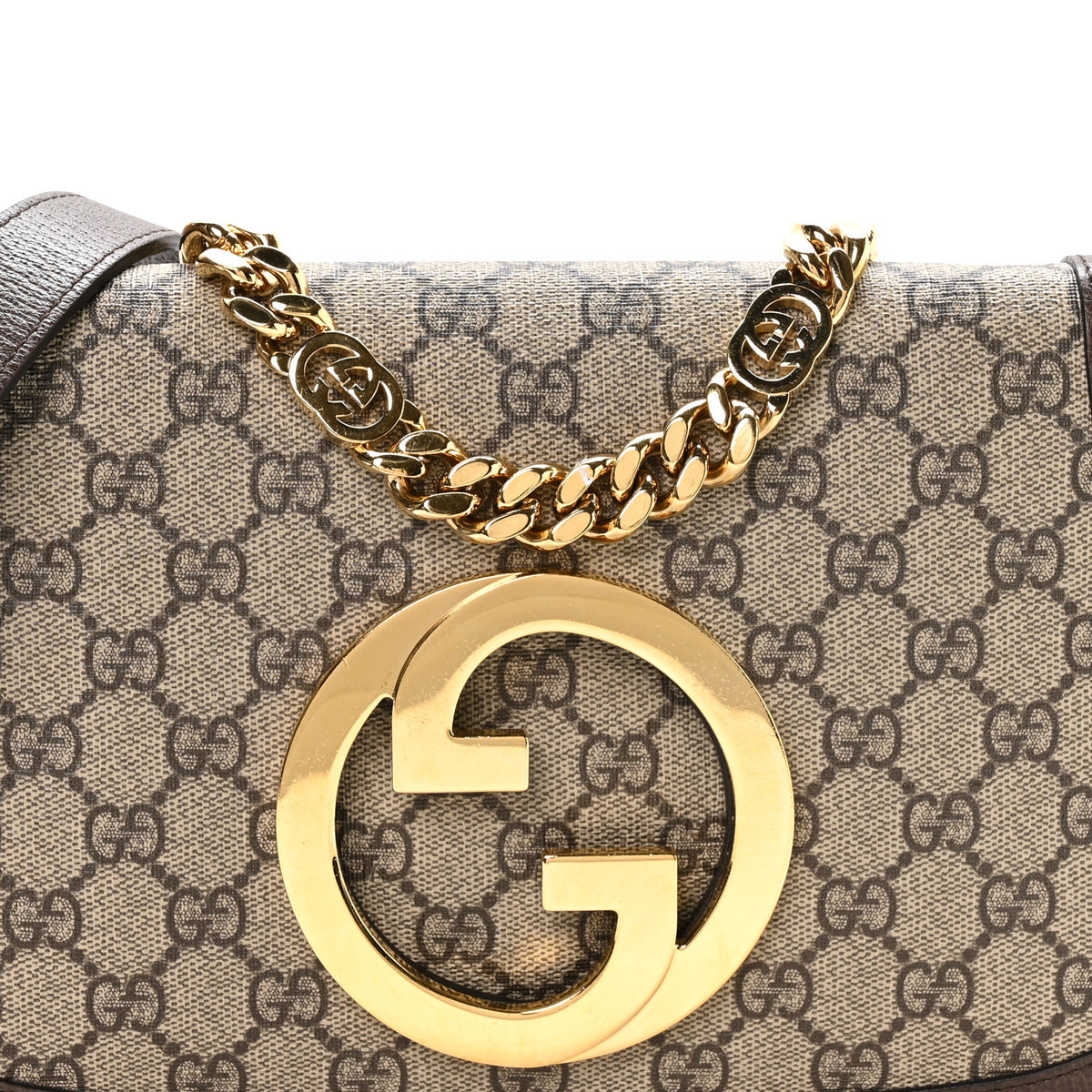 GG Supreme Monogram Textured Dollar Calfskin Blondie Chain Shoulder Flap Bag Beige Ebony New Acero