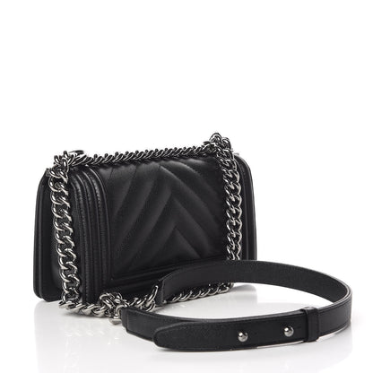 Chanel Caviar Chevron Quilted Small Boy Flap Black 3 of 11