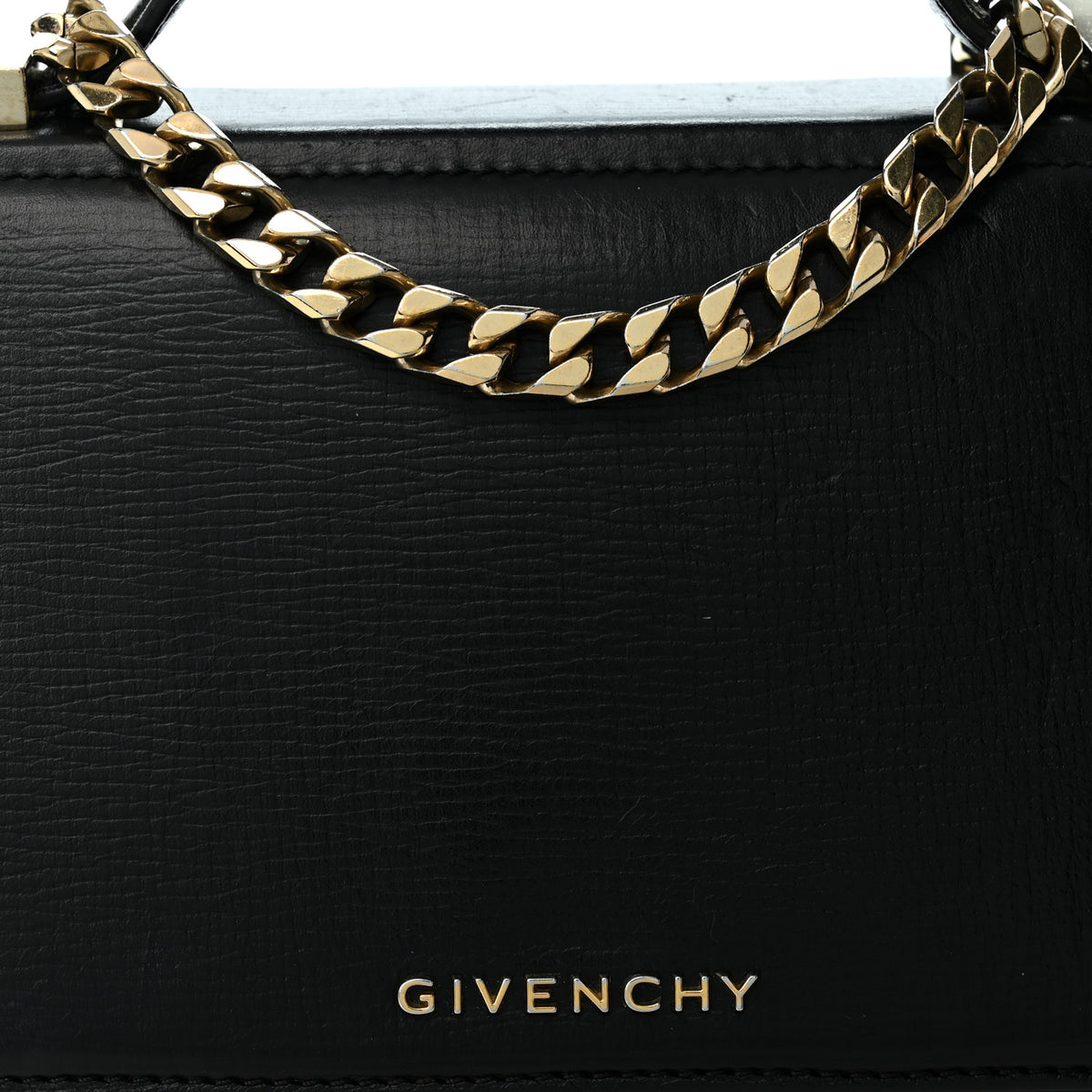 Textured Calfskin Mini Pandora Box Chain Crossbody Bag Black