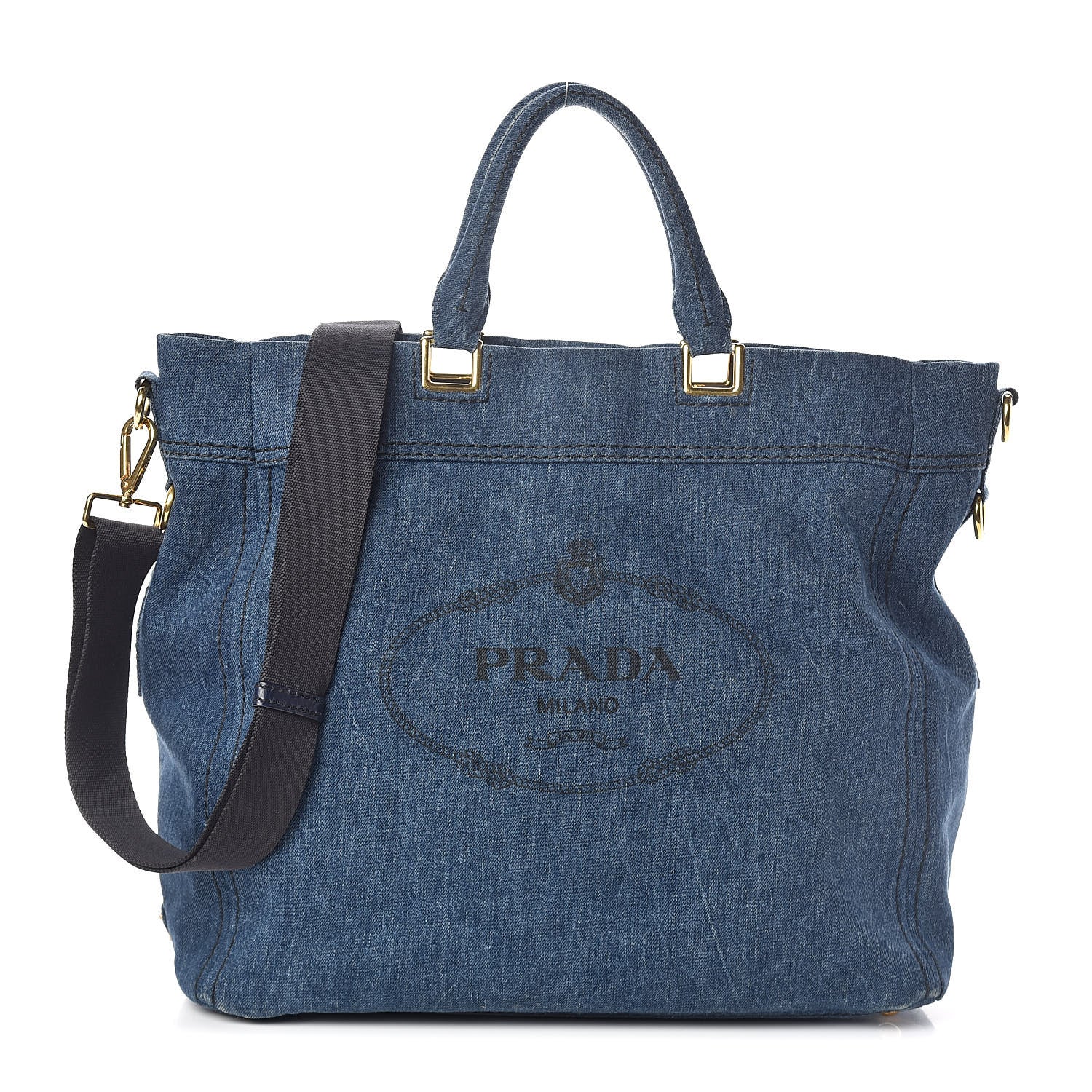 Prada Denim Large Logo Shopping Tote 1 of 9