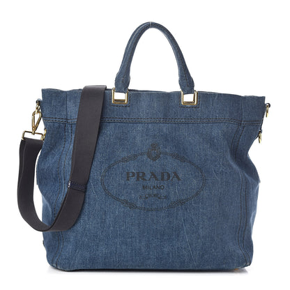 Prada Denim Large Logo Shopping Tote 1 of 9