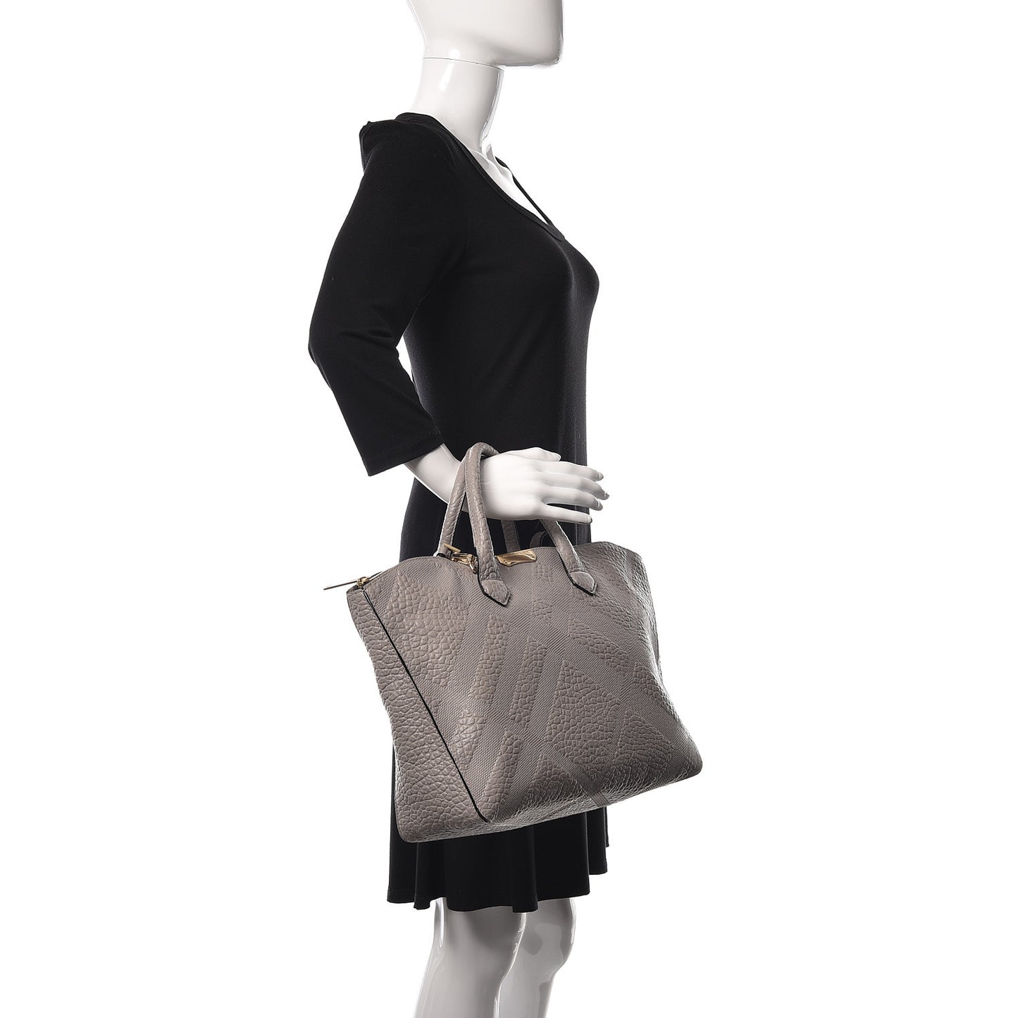 Heritage Grain Check Embossed Medium Dewsbury Tote Pale Grey