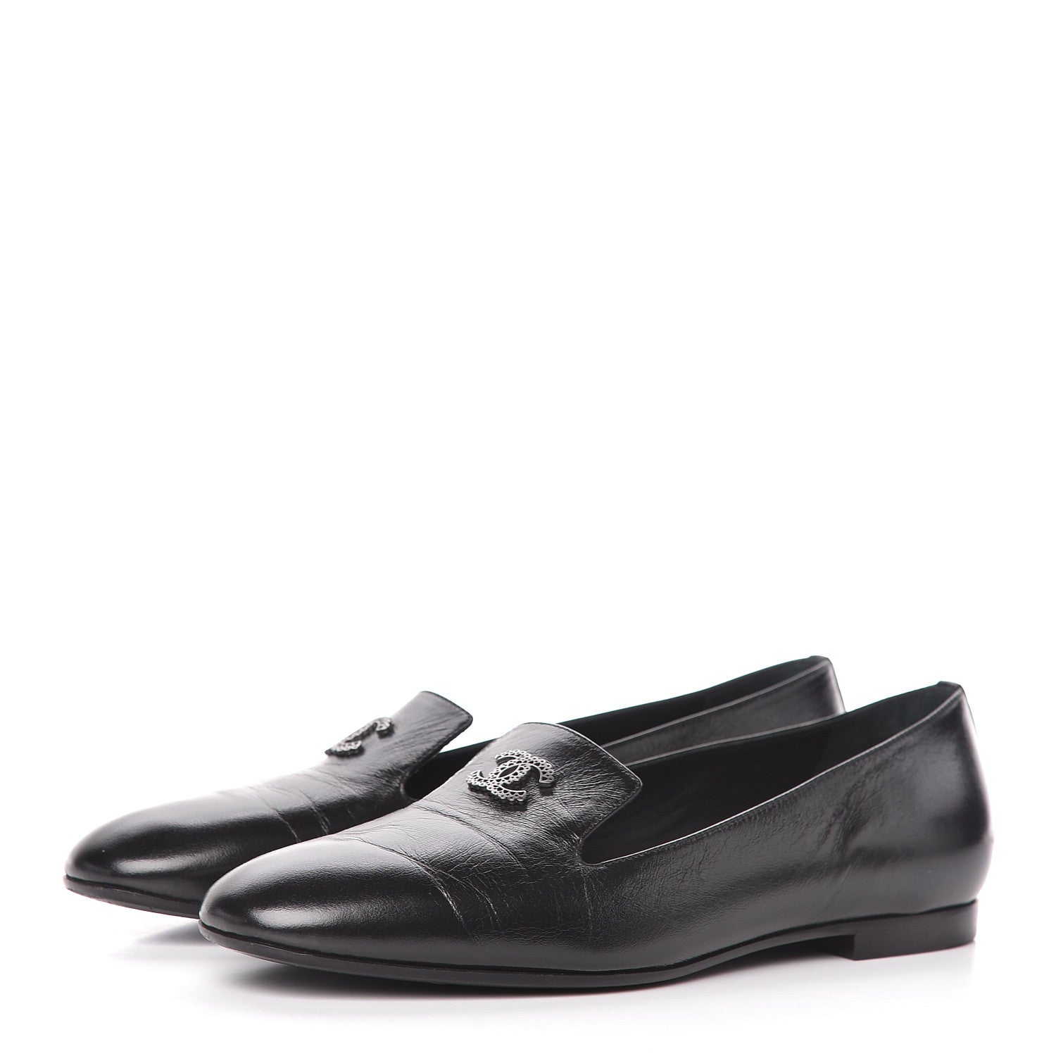 Chanel Lambskin CC Mocassin Loafers 37.5 Black 3 of 14