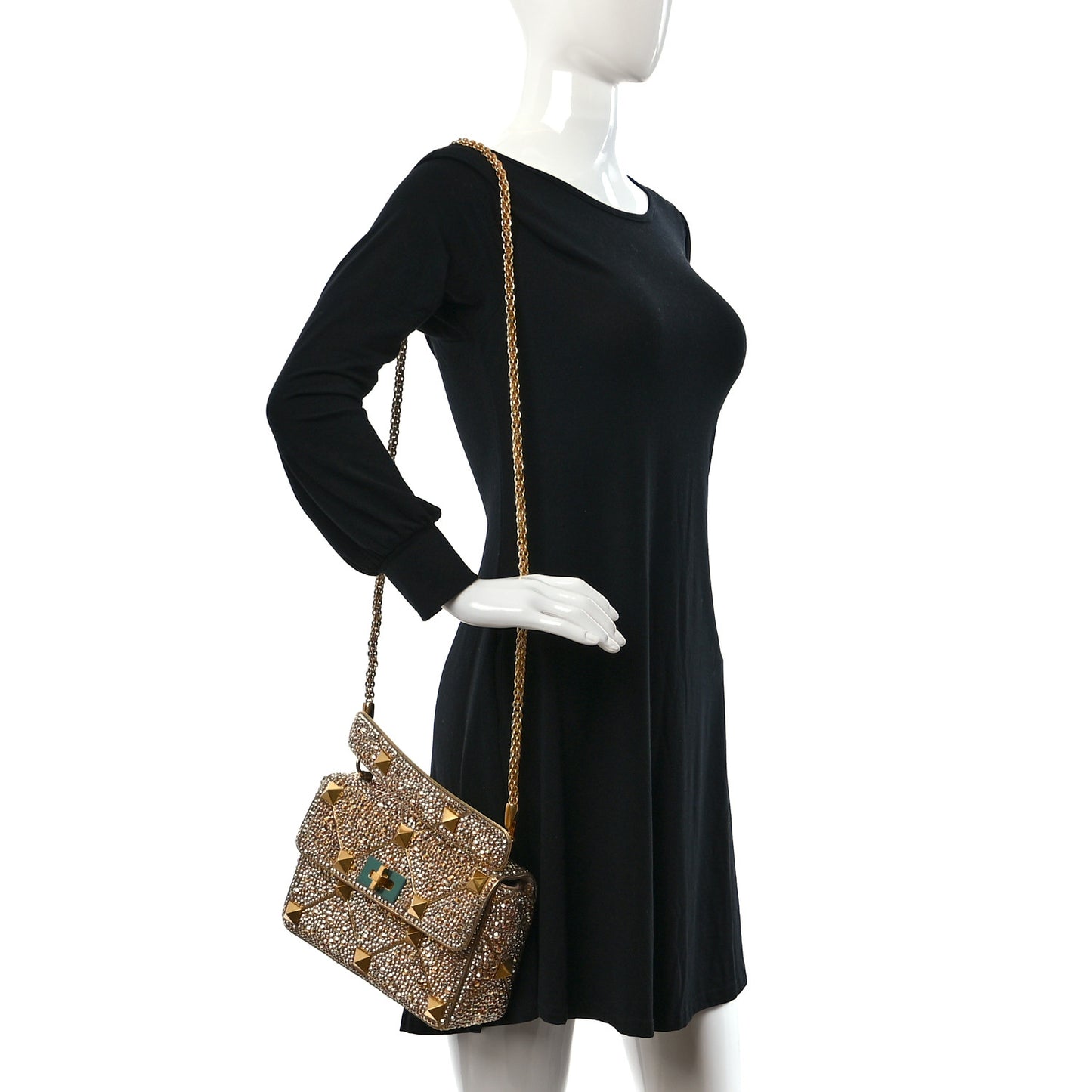 Crystal Suede Medium Roman Stud Shoulder Bag Antique Brass