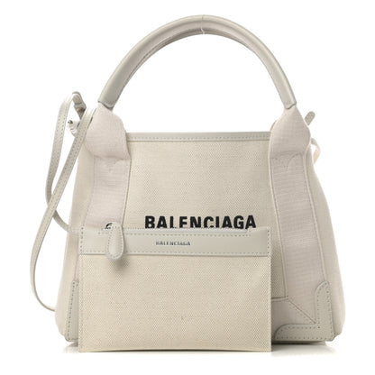 Balenciaga Cotton Canvas Calfskin Navy Cabas XS Natural 1 of 13